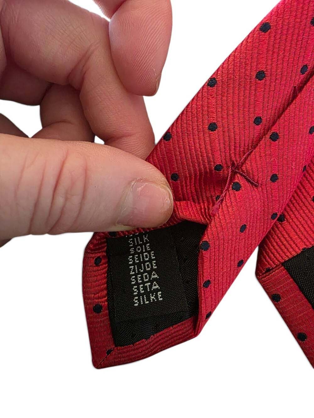 Vroom & Dreesmann Men's 100% Silk Tie Red Black Polka Dot Classic Necktie - Picture 7 of 11